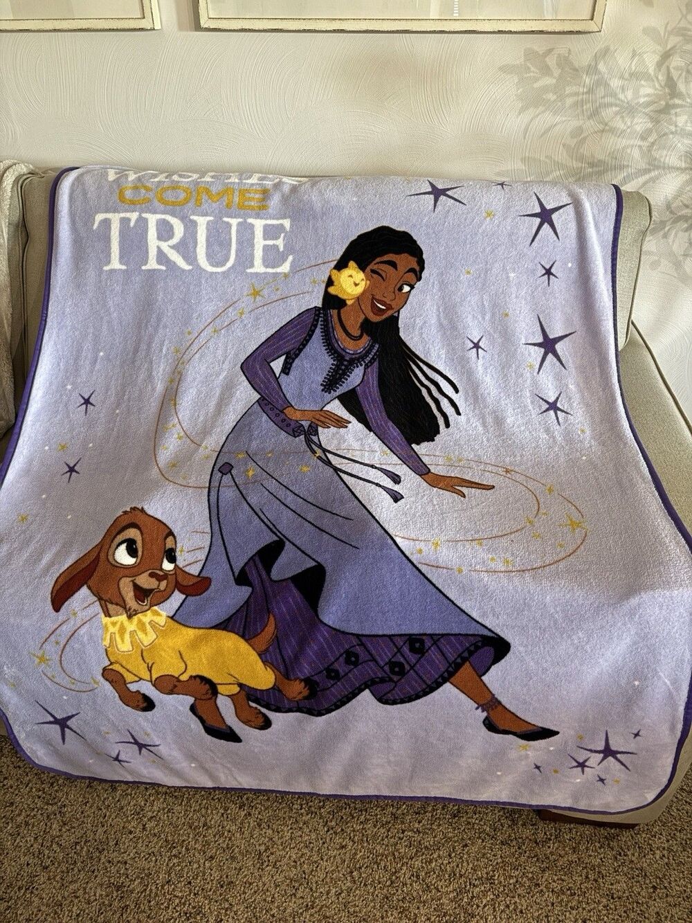 Disney Wish Throw Blanket Asha Valentino Dreams Come True Purple Fleece Throw